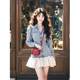 Spring dopamine dress 2025 super hot outfit slightly fat and slim two-piece spliced ​​denim skirt
