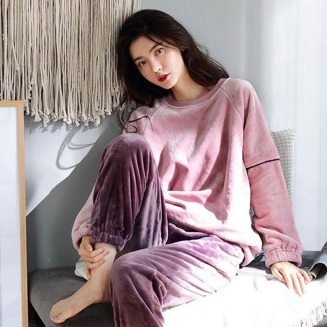 
Flannel pajamas for women winter thickened plus velvet Korean style sweet and cute autumn and winter coral velvet long-sleeved home wear set