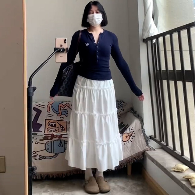 Gentle style white skirt for women, summer, slightly fat, large size mm drooping umbrella skirt sweet age-reducing puffy cake skirt long style