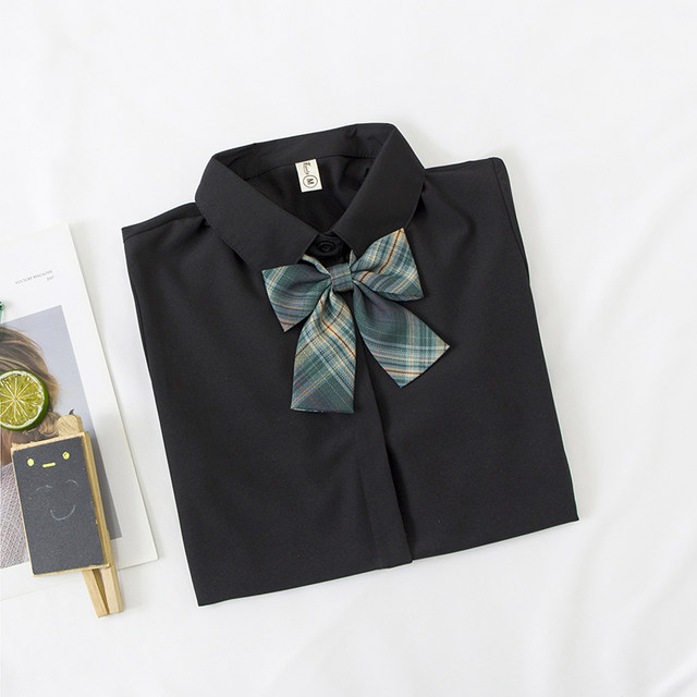 Black long -sleeved shirt female 200JIN [Jin is equal to 0.5 kg] Extra -size fat MM loose JK personalized college wind bow shirt student