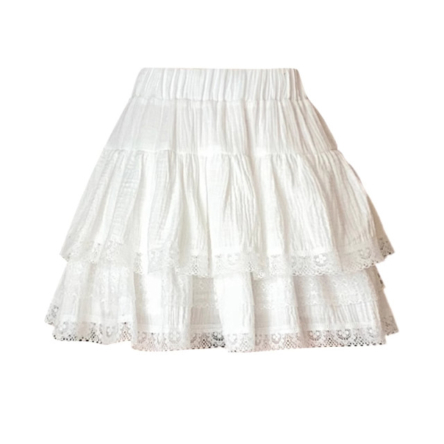 White fluffy cake skirt short women's summer large-size French ballet style ruffle skirt high waist A-line skirt
