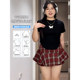 Fat mm ruffled skirt pants for women in summer large size anti-light protection against hips and slim red plaid A-line puffy short skirt
