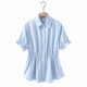 Large size design waist-hugging short-sleeved shirt for women in summer, fat, loose and slimming polo collar front shoulder top
