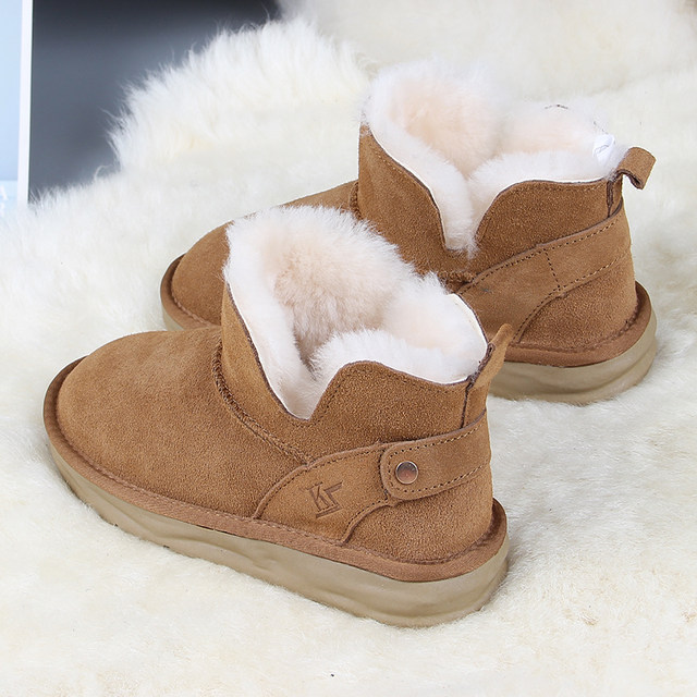 Fur integrated snow boots for women 2025 winter new style plus velvet thickened wool short boots flat non-slip warm cotton shoes