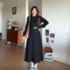 Slightly fat meow plus size women's fat mm autumn and winter slim little black skirt bottoming dress with coat 3081