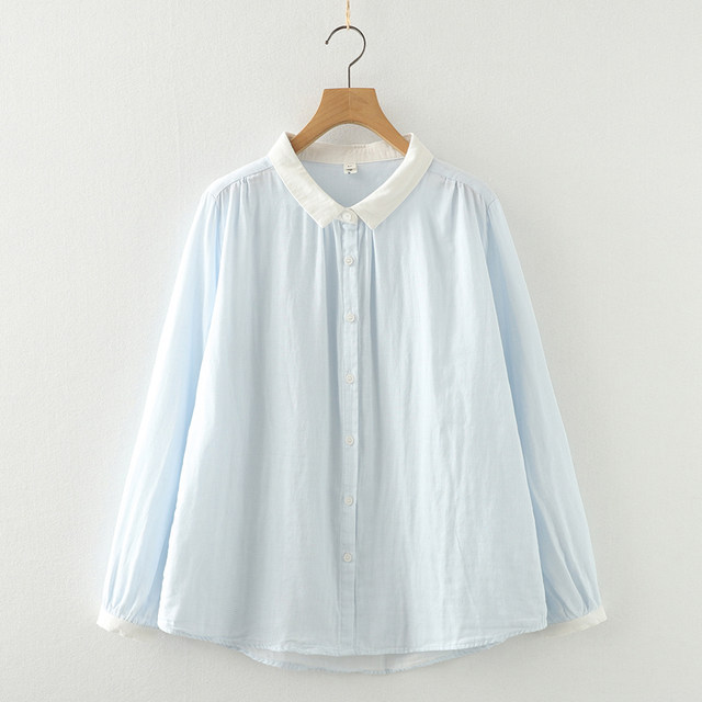 Double-layer cotton garland plaid long-sleeved shirt for women loose large size 2025 spring clothing literary and casual pure cotton soft shirt
