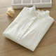 Stand-up collar, long-sleeved shirt with earrings for women, loose and versatile, artistic vertical strips, white cotton women's shirt inner wear