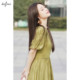 Evely outlets store puff sleeve woven dress for women 1F4994691