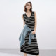 Evely Big U -collar cutout basic casual comfortable sleeveless autumn loose striped striped knit dress
