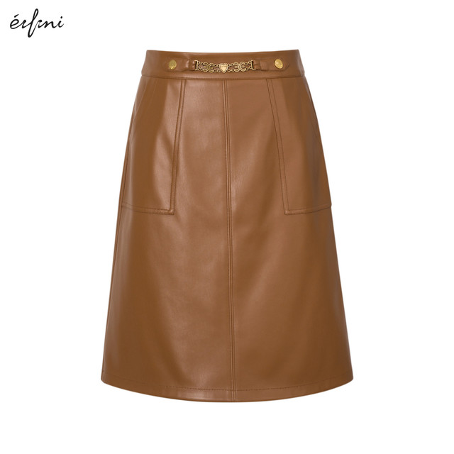 Evely skirt retro leather large pocket high-end skirt 2024 spring and summer new style