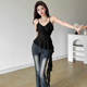 SylCue wasteland style old asymmetric sexy camisole women's ruffle slim waist hot girl short top