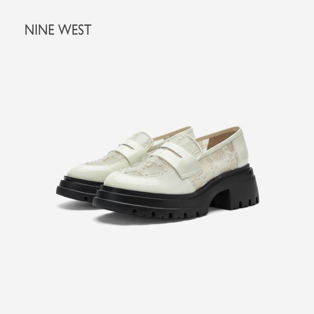 
Nine West/Jiuxi high heel loafers women's new 2025 breathable mesh thick sole height-enhancing shoes and sponge shoes