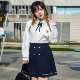 Achejia's large size jk original Incheon art high white long and short sleeve shirt, blue color skirt, Korean college style suit