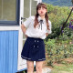 Achejia's large size jk original Incheon art high white long and short sleeve shirt, blue color skirt, Korean college style suit