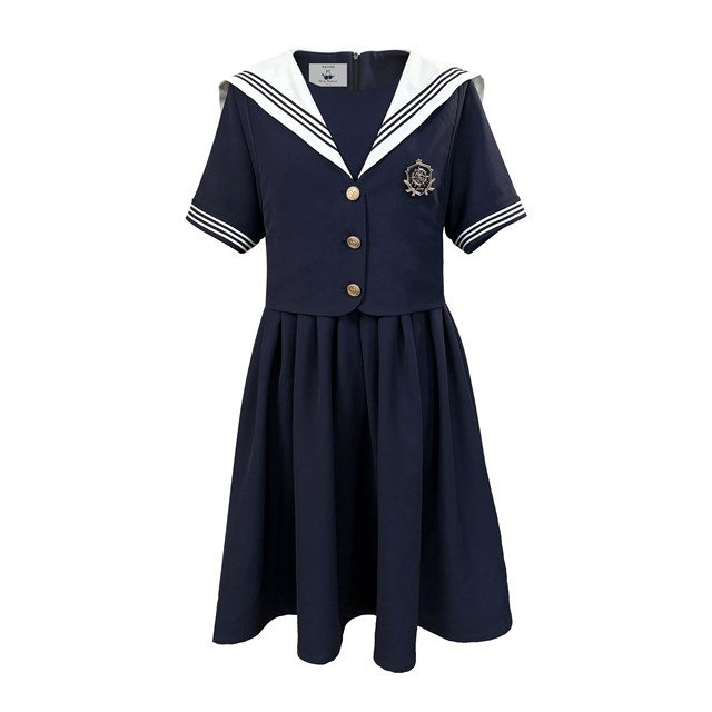 Ache's big size jk fat mm original versatile slim two-piece college style navy neck short-sleeved dress for women
