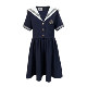 Ache's big size jk fat mm original versatile slim two-piece college style navy neck short-sleeved dress for women
