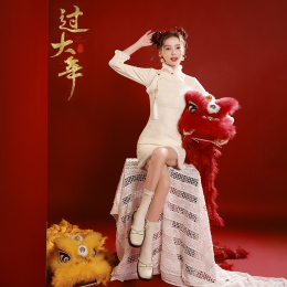 Winter cheongsam winter dress improvement young girl short winter season thick New Year's Service Women's Autumn and Winter White