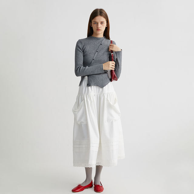 Ahhh big pocket skirt for women with high waist lazy style mid-length pleated skirt cake skirt autumn and winter new style