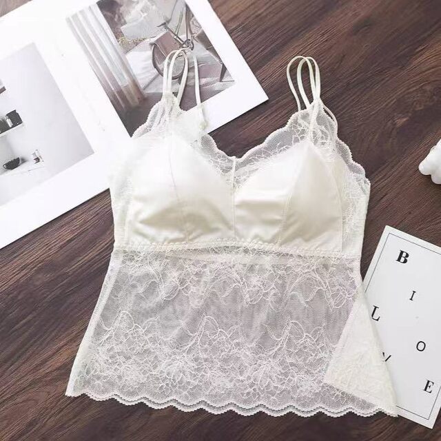 Sexy lace suspender vest for women with chest pad underwear satin shoulder straps inner wear tops inner wear beautiful back trendy