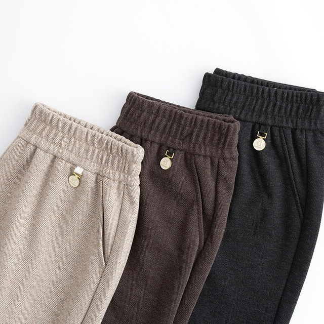 New autumn and winter plus velvet trousers for middle-aged and elderly women's grandmother wears high waist pants for mother wears elastic waist casual pants