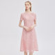 The same style of Matiannu women's clothing in the mall, spring and summer new pink lace bead round neck dress, short-sleeved waist skirt