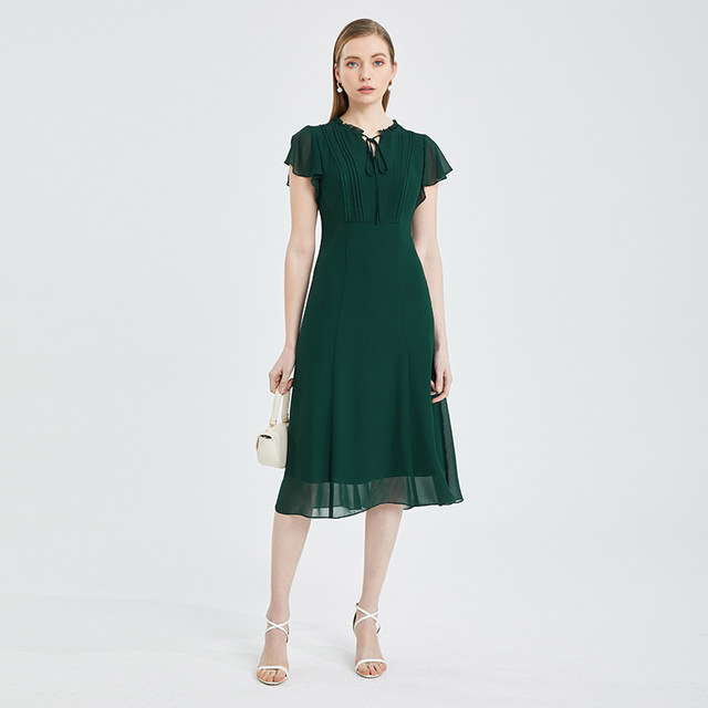 Ma Tiannu Shopping Mall same women's clothing in summer new solid color waist-length wide sway fresh dress fashionable