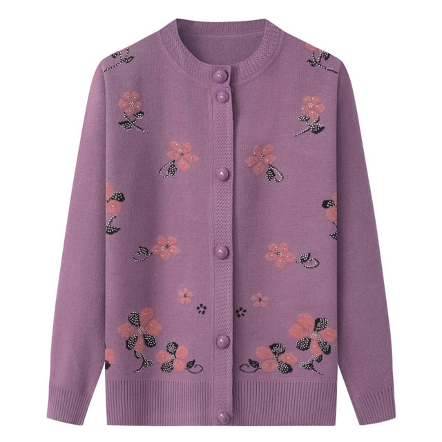 Grandma's velvet sweater cardigan, spring and autumn mother's top, winter clothing, middle-aged and elderly women's clothing, elderly warm coat clothing