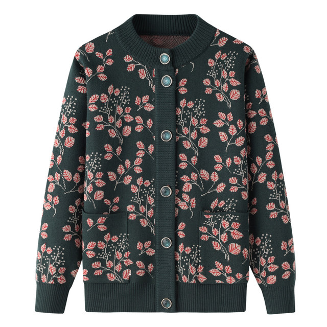 Elderly mothers plus sweater cardigan winter clothes middle -aged women's top grandma warm clothes warm clothes spring and autumn jacket