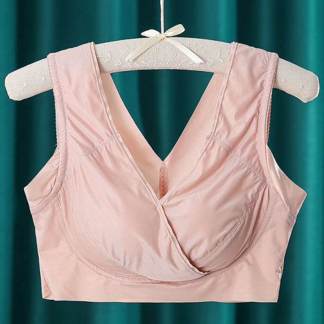 Large size women's underwear without steel rings, fat mm vest style comfortable bra sports shock-proof gathering thin wide shoulder strap bra
