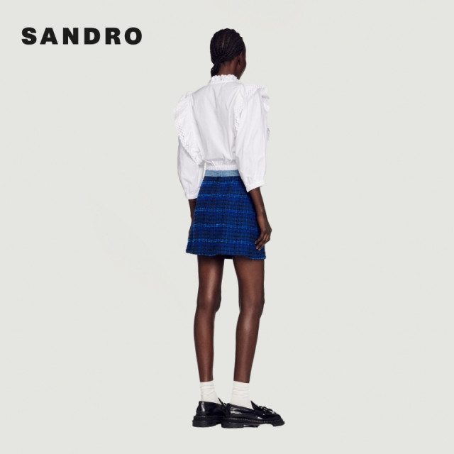 
SANDRO Outlets Women's French Elegant Tweed High Waist Blue Short Skirt SFPJU00783