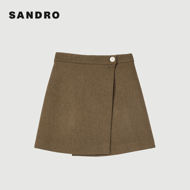 SANDRO Outlets Women's Fashion Retro Button Decoration High Waist A-line Skirt SFPJU00749