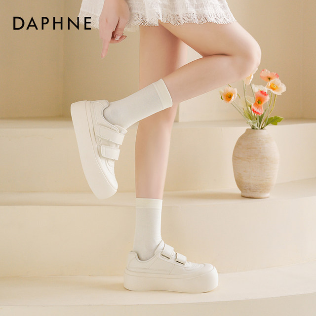 Daphne thick sole white shoes for women in autumn 2025 new Velcro big toe shoes white board shoes sports casual shoes