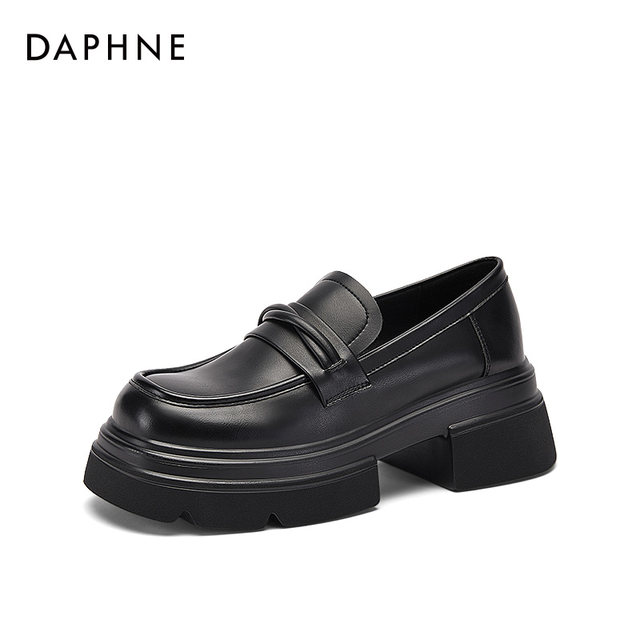 Daphne black thick-soled loafers for women 2025 new summer hot British style leather shoes for one foot
