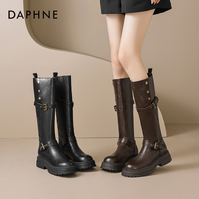 Daphne long boots for women autumn and winter 2025 popular high-top thick-soled retro plus velvet slim fashionable knight boots