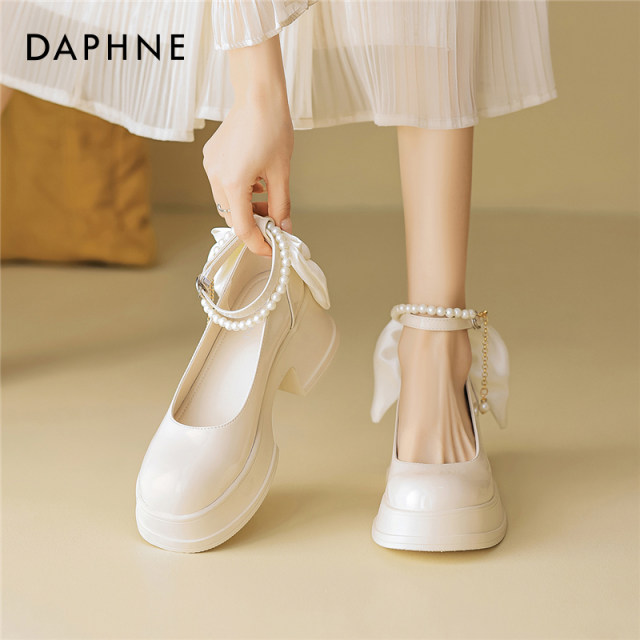 
Daphne Mary Jane Women's Shoes 2025 Summer New Beautiful Light Mouth Single Shoes Qianjin Pearl High Heels Small Leather Shoes