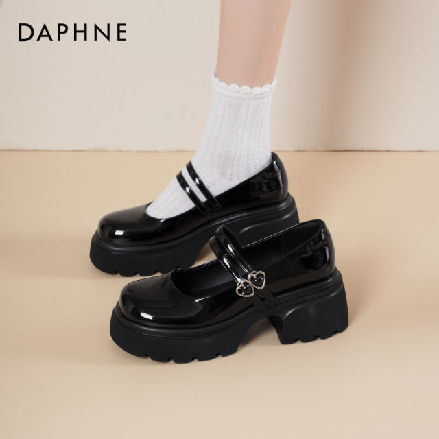 Daphne thick sole Mary Jane women's shoes 2025 new black thick heel small leather shoes with skirt high heels single shoes for women
