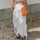 AOMR French gentle white ruffled flowing skirt for women on vacation style fairy lace-up waist slit long skirt