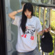 American cartoon doodle line spotted dog short-sleeved T-shirt for women in summer gray casual cotton half-sleeved couple top
