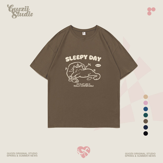 Fun hand -painted short -sleeved short -sleeved T -shirt Female summer Japanese loose small people ins casual inner clothes
