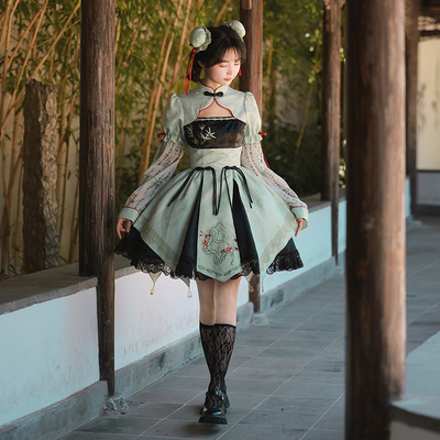 taobao agent [Lanting · Shandai OP] WithPuji original design Chinese wind embroidery printing combined with wide -sleeved sleeves LO skirt spring spring spring