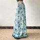 eilove French retro temperament mesh straight long skirt women's vacation style blue rose printed slim skirt