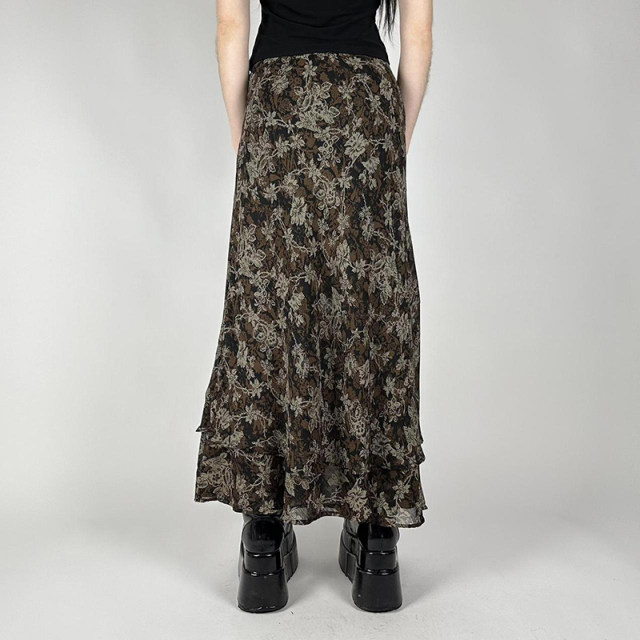 eilove Wasabi Medium-style mesh printed skirt for women with ruffle edge splicing low waist slim straight midi skirt