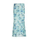 eilove French retro temperament mesh straight long skirt women's vacation style blue rose printed slim skirt