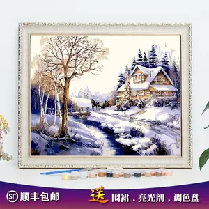 額付き(黒）油絵 uF6-060204 風景 雪景色 horizonte.ce.gov.br