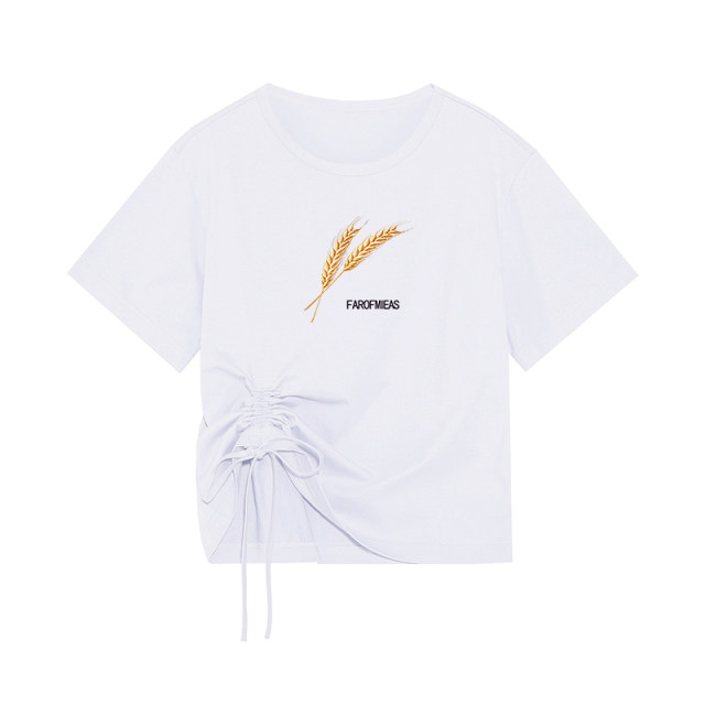 Summer short slim design niche white loose elastic short-sleeved T-shirt women's top base shirt ins