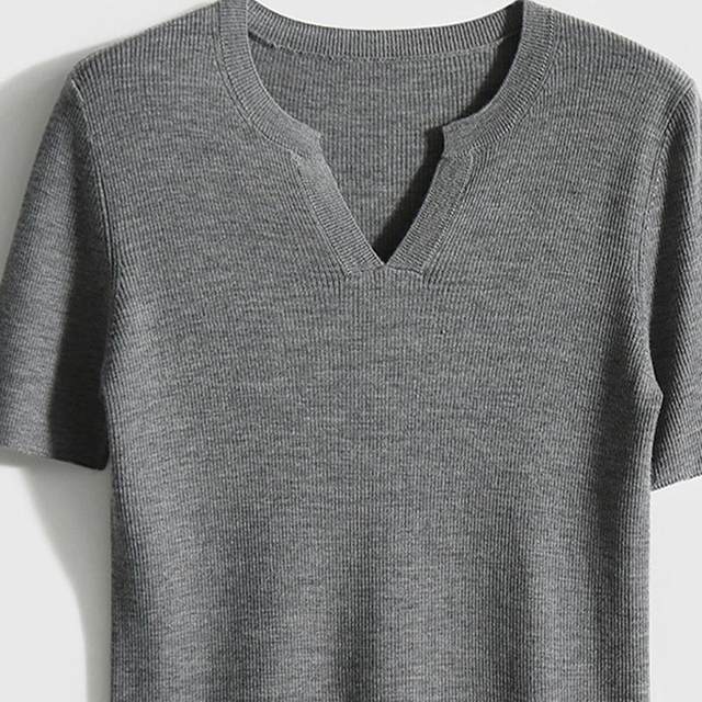 KATTERLLG French high-end and beautiful solid color v-neck short-sleeved sweater for women in summer casual and simple