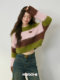 Kroche wool blend contrast stripes loose casual lazy style knitted pullover sweater