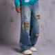 William Chan CANOTWAIT patch embroidered washed ripped denim trousers pure cotton loose and versatile for men and women