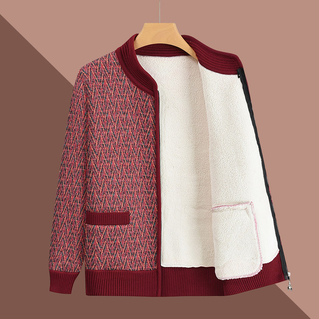 Middle-aged and elderly women's cotton-padded jackets for 60-year-old ladies thickened autumn and winter all-in-one velvet thermal tops grandma cardigan jackets