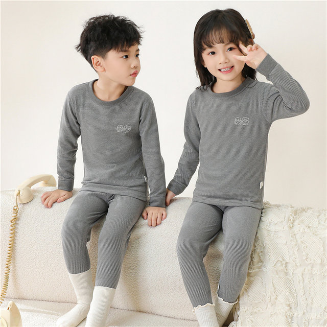 Children's thermal underwear set, boys' autumn clothes and long pants, baby girls' velvet seamless plus velvet teenagers' autumn and winter pajamas